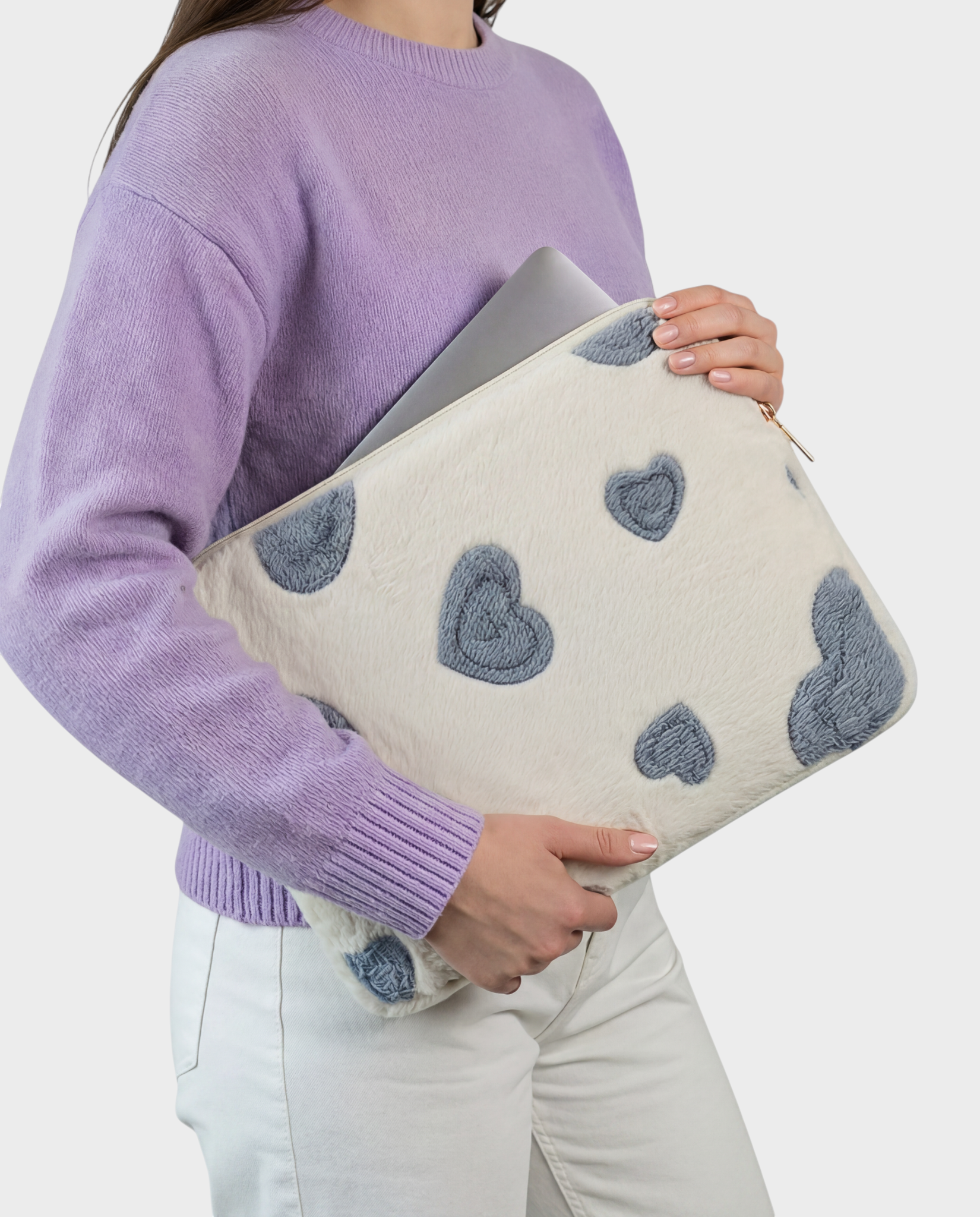Image of Lune laptop sleeve 15-16 inch heart cream blue – Komye (view 1)