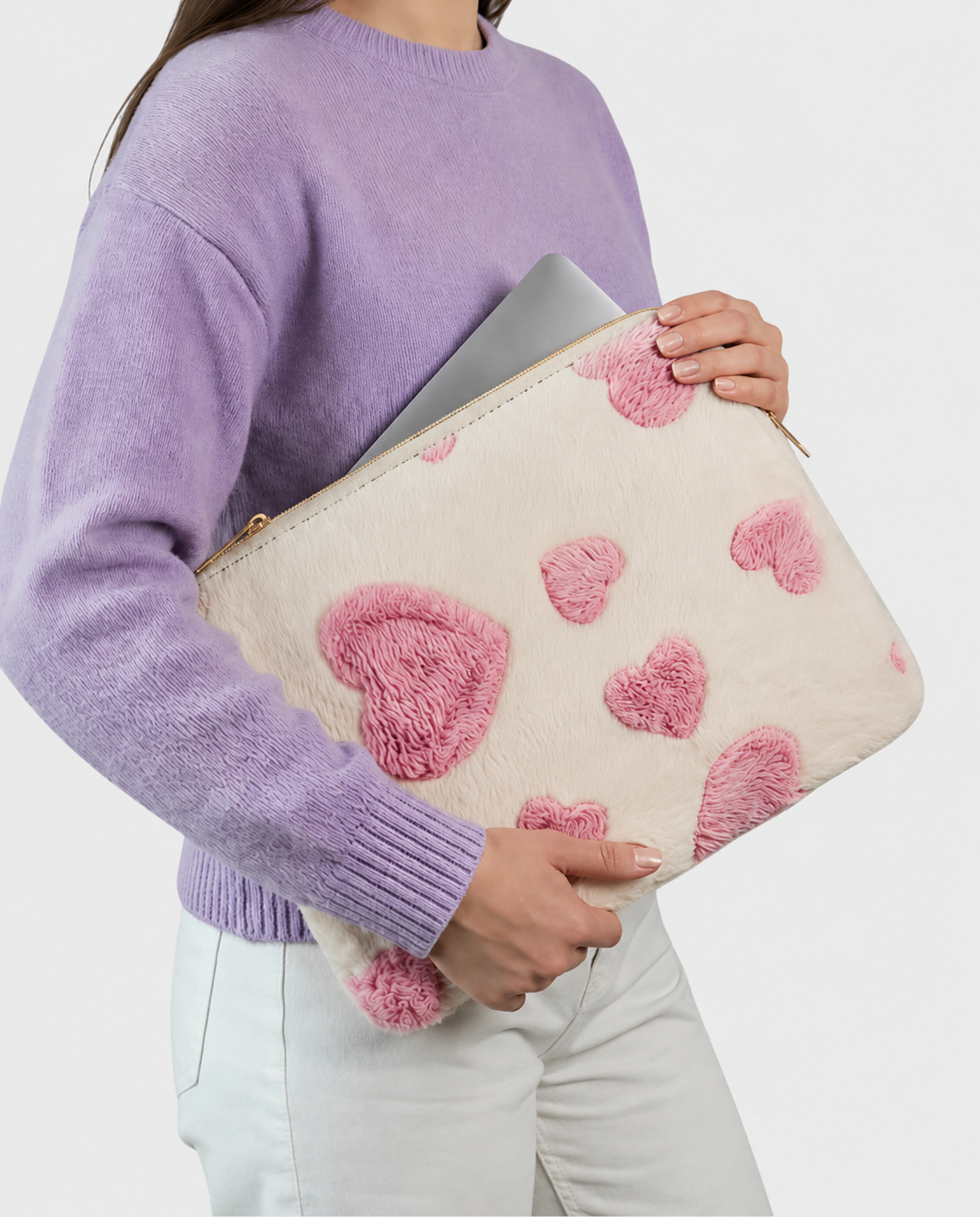 Image of Petal laptop sleeve 13-14 inch heart cream pink – Komye (view 1)